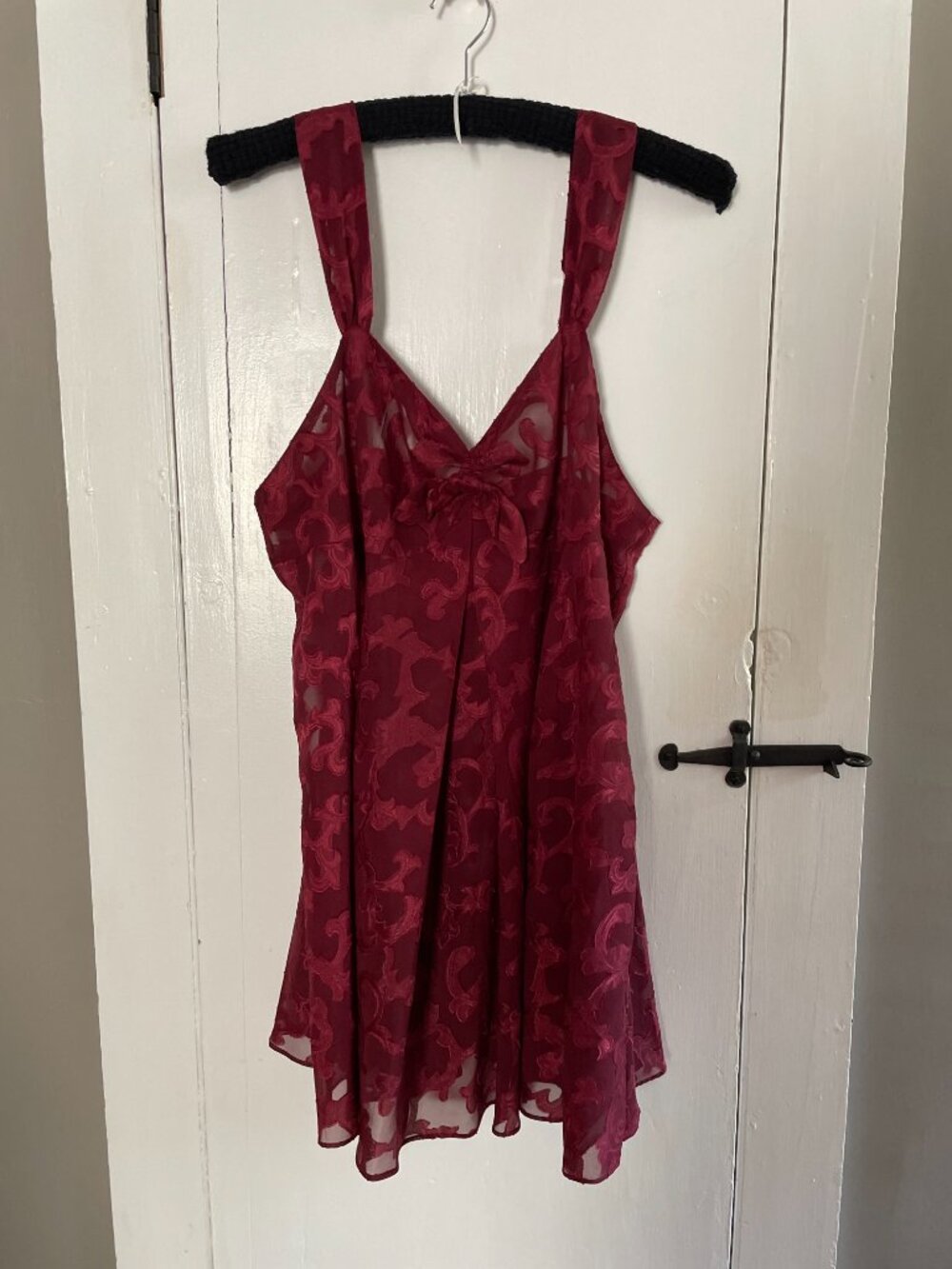 Victoria's Secret Vintage Gold Label Burgundy Sheer Lace Babydoll Slip Dress L
